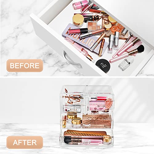 Sorbus Clear Makeup Organizer Display - Stylish Organization and Storage Case for Cosmetics, Jewelry & Hair Accessories - Space Saving Makeup Organizer for Vanity & Bathroom (2 Large, 4 Small Drawers) - style: Classic