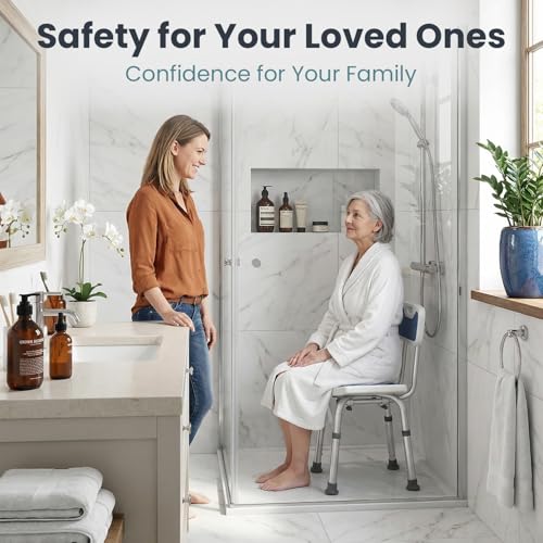 Pelegon Shower Chair for Inside Shower, Shower Bench with Back, Adjustable 15-19 in Height, Non-Slip Feet, Rust-Resistant Aluminum Bath Seat for Elderly and Disabled, 300 lb Capacity - Dark Blue - color: Dark Blue