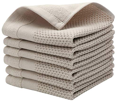 Cotton Dish Rags Dish Cloths for Washing Dishes,12”x12”, 6 Pack , Khaki | Soft Kitchen Washcloths Rags, Absorbent Waffle Kitchen Hand Towels, Cotton Dish Towels for Kitchen Drying - color: Khaki, size: 12inch x 12inch