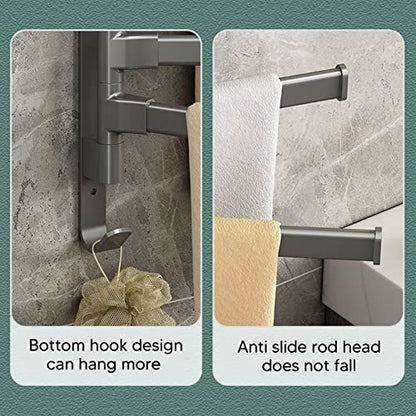 Swivel Towel Bar, 180° Rotary Aluminum Wall Mount Rack Rail with Hook Space Saving Organizer Hanging Swing Out Hanger Support for Bathroom, Hotel, Kitchen (3 Arms) - color: 3 Arms