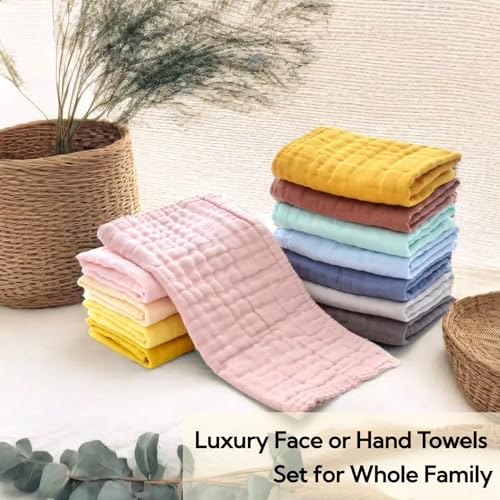 Colorful Baby Washcloths - Muslin Cotton Wash Cloths for Babies, Ultra Soft Newborn-Toddler-Infant-Child Washcloths Burp Cloths.12 Pack Face Bath Towels Reusable for Unisex Baby.