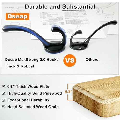 Coat Rack Wall: 24" Long, Patented, Heavy-Duty, 6-Double-Hooks Wooden Wall Mounted Coat Rack Coat Hanger Hook Rail for Winter Coats Hat Jacket Clothing, Black - color: Black, size: L=24"(1pcs)