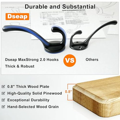 Coat Rack Wall: 24" Long, Patented, Heavy-Duty, 6-Double-Hooks Wooden Wall Mounted Coat Rack Coat Hanger Hook Rail for Winter Coats Hat Jacket Clothing, White & Black - color: White & Black, size: L=24"(1pcs)