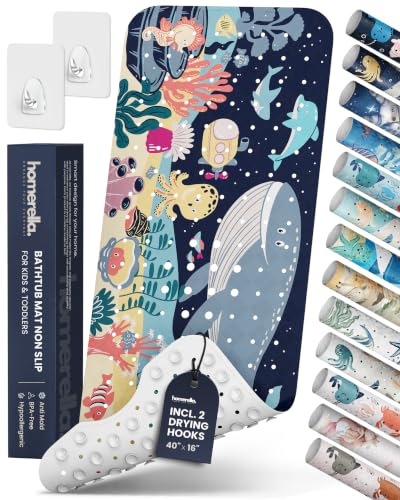 homerella Bathtub Mat Non Slip Kids 40x16 Baby Bath Mat Non Slip Anti Mold | 100% BPA Free, Non Toxic, Mildew Resistant, Machine Washable, Extra Long Kids Bath Mat for Tub Non Slip, Toddler Bath Mat - color: Deep Blue Ocean Friends, size: 40" x 16" (Recta