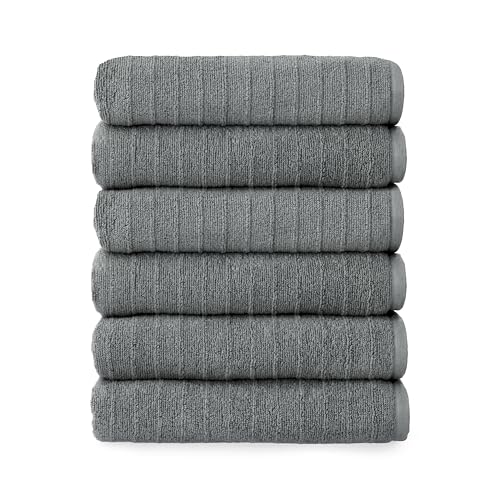 Welhome James 100% Cotton 6 Pack Hand Towels - Textured Stripe Towels, Soft & Absorbent, Gray - color: Gray, size: 6 Piece Hand Towel