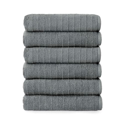 Welhome James 100% Cotton 6 Pack Hand Towels - Textured Stripe Towels, Soft & Absorbent, Gray - color: Gray, size: 6 Piece Hand Towel