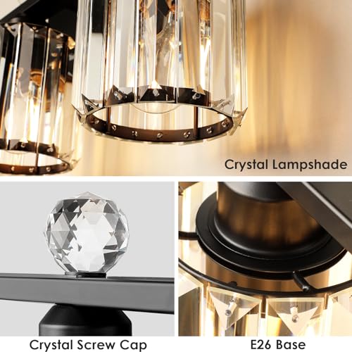 3-Light Black Modern K9 Crystal Vanity Lights, Black Bathroom Light Fixtures Stainless Steel Crystal Vanity Light Fixture | Black Bathroom Light Fixtures Stainless Steel Crystal Vanity Light Fixture - color: Black, size: Linear-3-Light
