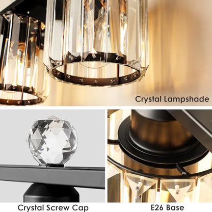 3-Light Black Modern K9 Crystal Vanity Lights, Black Bathroom Light Fixtures Stainless Steel Crystal Vanity Light Fixture | Black Bathroom Light Fixtures Stainless Steel Crystal Vanity Light Fixture - color: Black, size: Linear-3-Light