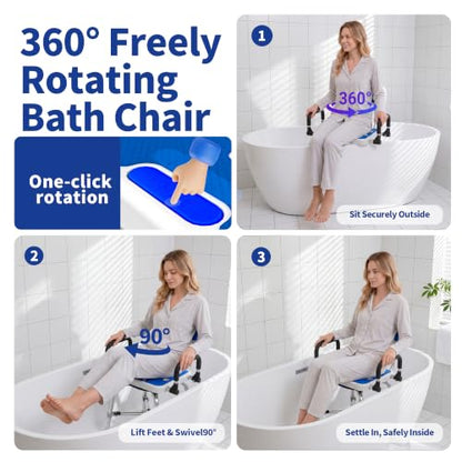 360° Swivel Shower Chair, 500 lbs Capacity, Height Adjustable | Swivel Shower Chair with Arms and Backrest for Elderly, Disabled or Bariatric Adults, for Shower & Bathtub Seat
