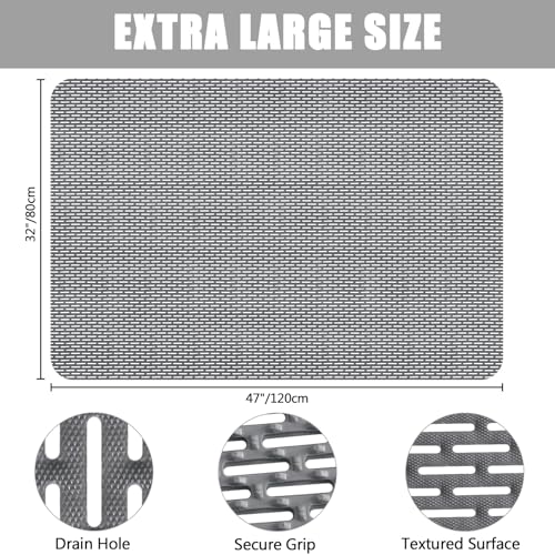 Non Slip Shower Mat: 47" X 32" Extra Large Shower Mats for Inside Shower - PVC Quick Dry Shower Stall Mat with Hundreds Drain Holes - size: 47" x 32" (Rectangular)