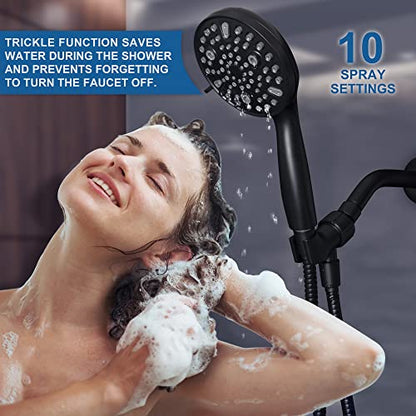 Shower Head with Handheld,High Pressure, 10 Spray Modes, Black | High Pressure Shower Head With 10 Spray Modes, Stay Clean Nozzles, Power Wash for Tub, Tile & Pets, Long 5 ft Hose - color: Black