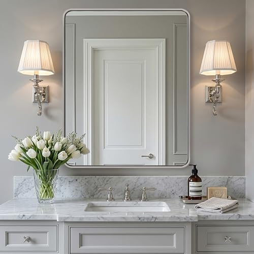 ANDY STAR 24x30'' Chrome Mirrors for Bathroom Sink, Rounded Rectangle Bathroom Vanity Mirror in 1'' Rustproof Seamless Tube Metal Frame, Wall-Mounted Horizontal/Vertical for Home Remodel, Over Sinks - color: Polished Chrome, size: 30"L x 24"W