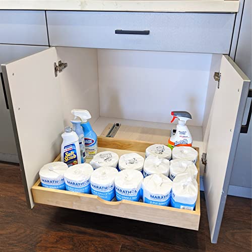 26'' Under Sink Organizers Storage Dovetail Drawer Rollout Drawer Wood Tray Kitchen Organizer Cabinet Slide Out Shelve Pull-Out Shelf Organization Assembled w/Sliders (26'' Width/one Drawer) - size: 26'' W x 18''D