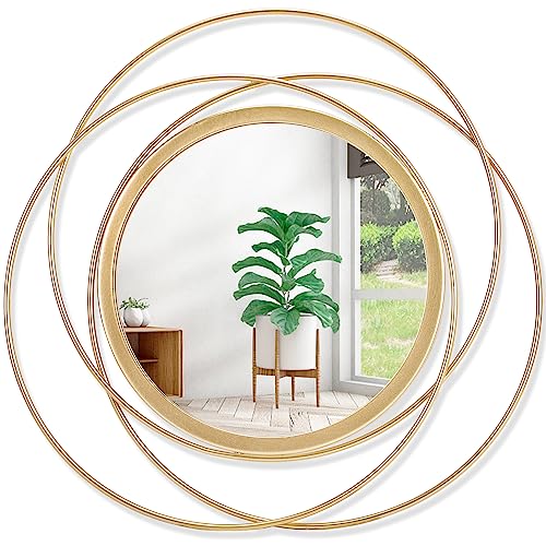 Gold Art Circle Mirror for Wall with Iron Metal Wire Frame Wall-Mounted Mirror for Home Decor Living Room Bedroom Bathroom Entryway Small 12" - color: Round-gold, size: 12"L x 12"W