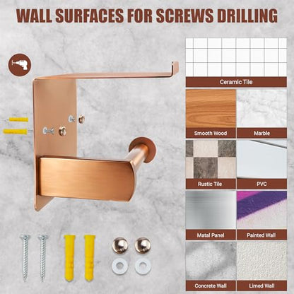 Rose Gold Toilet Paper Holder with Shelf, SUS304 Stainless Steel Rustproof Wall Mount Toilet Paper Roll Holder, Screw Bathroom Toilet Paper Holder for Kitchen, Washroom, RV - color: Rose Gold