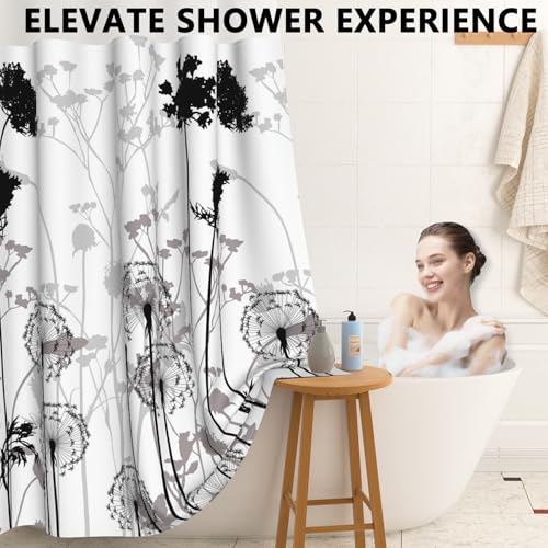 Black and White Shower Curtain with Detachable Shower Curtain Liner, Quick-Dry Fall Shower Curtains for Bathroom, No Hook Bath Tub Curtain with Vented Panel, 71x74 Inch - color: Misty Dandelion