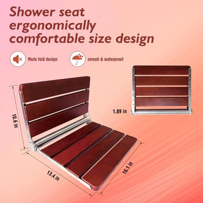 Folding Shower Seat Wall Mounted Shower Bench Teak Folding Shower Chair Wood Seat 316 Stainless Steel Frame Fold Down Shower Seat Reddish Brown 600 lbs,1 Pack - color: Reddish Brown