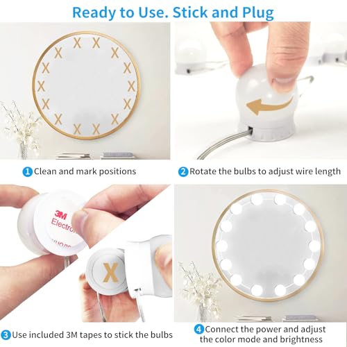 LED Vanity Mirror Lights with 14 Dimmable Bulbs, 3000K 4500K 6500K & 10 Brightness Levels Adjustable, Plug in USB Cable, Hollywood Style Stick On Mirror Lights for Makeup Desk Bathroom Dressing Room - size: 14 Bulbs