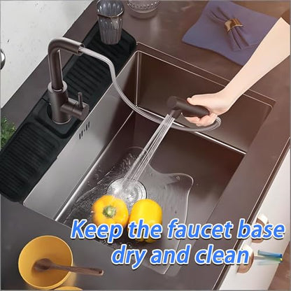 24 Inch Black Durable Faucet Mat, Silicone Kitchen Sink Splash Guard Behind Faucet, Draining Mat for Kitchen/Bathroom/Farmhouse/RV (60 * 15 * 1.8cm) - color: Black