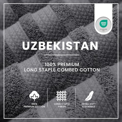 Bath Towels Set of 4 Extra Large Towels set, 30x60 In, 100% Uzbek Cotton 600 GSM, Oeko-TEX, Larger & Lighter Weight, Quicker to Dry, Super Soft and Absorbent Perfect for Bathroom–Dark Grey - color: Dark Grey