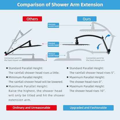 Hibbent All Metal 16'' Shower Head Extension Arm, Oil Rubbed Bronze | Solid Brass Adjustable Shower Arm with Lock Joint, Flexible Height & Angle, Universal Connection Shower Head Extender - color: Oil Rubbed Bronze, size: 16 Inch