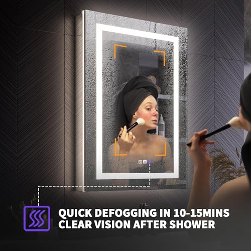 Luxury LED Lighted Medicine Cabinet with Mirror Dimmable, Defogging, 24 inch Commercial Medicine Cabinet, Outlets for Apartments, Hotel, Left Hinge - size: 24"W x 36"H Left