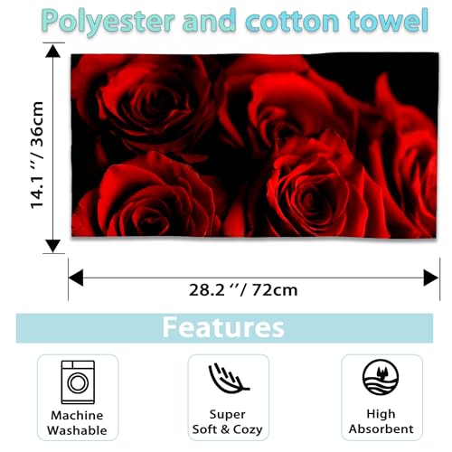 Rose Hand Towels Set, Abstract Red Rose & Black Leaves Polyester Cotton Soft Bath & Kitchen Towels 14x28 - color: Abstract Red Rose and Black Leaves