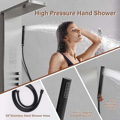 Shower Panel Tower System, Brushed Nickel | Stainless Steel, Multifunction Shower Tower System, Bathroom Rainfall Shower Head Hand Shower and Large Area Body Spray - color: Brushed Nickel, style: 3 IN 1 Shower Panel