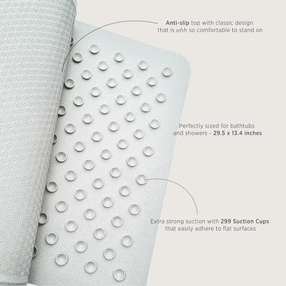 Hevea Natural Rubber Big Bath Mat - Upcycled, Scandinavian Design - Non Slip Bathtub Mat, 299 Suction Cups - Safe and Friendly for All Ages (Marble) - color: Marble - Big, size: 29.5" x 13.4" (Rectangular)