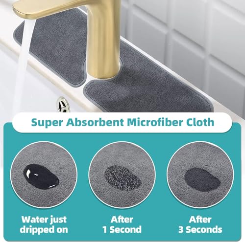 PoYang 2 Pack Faucet Mat for Kitchen Sink Splash Guard, Short 17.7x4.7 Inch | Super Absorbent Microfiber Faucet Mat, Catch Splashes and Drips, Machine Washable Sink Protectors for Kitchen, Bathroom & RV - size: 17.7" x 4.7"