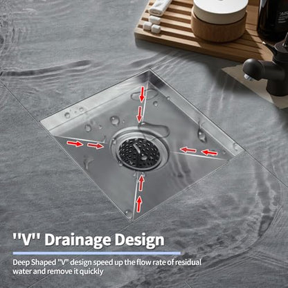 Square Shower Drain, 304 Stainless Steel 4 inch Shower Floor Bathroom Shower Drain with CUPC Certified, Brushed Nickel 4'' Square Floor Drain, for Bathroom Toilet Washroom Drain Water - size: 4 inch