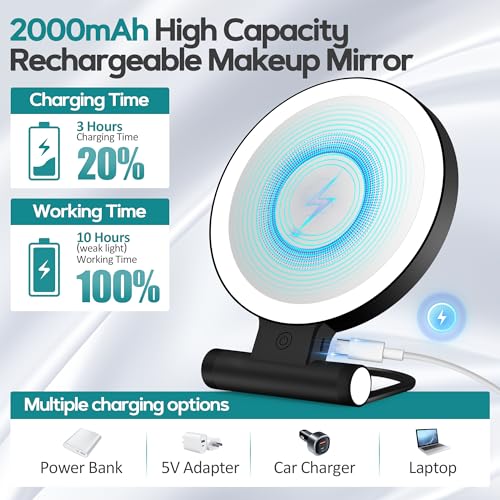 Magnifying Mirror with Light 30X, Double-Sided 1X/ 30X Magnifying Makeup Mirror with Tweezer, 2000mAh 3 Colour Modes with Adjustable Brightness,Foldable Compact Travel Mirror(Black) - color: Black