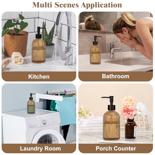 Glass Soap Dispenser with Plastic Pump, Hand Soap Dispenser for Hand Wash, Lotion Dispenser for Dishwashing Liquid, Lotion Shower Gel (Striped Brown) - color: Striped Brown