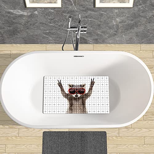FCZ Bath Tub Mat Non Slip Shower Mat Animal Raccoon Funny 26.8x15 inches Rectangular PVC Mat with Suction Cups Drain Holes Machine Washable - color: Animal Raccoon Funny