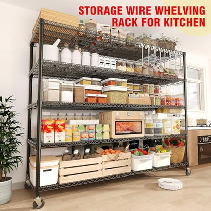 Garvee 3300LBS 5 Tier Metal Shelving with Wheels,82"H Storage Shelves,Black | 59"Wx23.6"D, Heavy-Duty 660 lbs Per Shelf, Adjustable Wire Shelving Units, Leveling Feet,for Garage Kitchen Warehouse - size: 23.6"D x 59"W x 82.6"H(5-Tier)