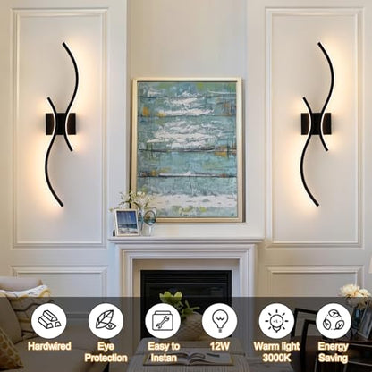 CANEOE Modern LED Wall Sconce Set of Two, 3000K Warm White Led Wall Light Fixture, 31.5inch Black Modern Sconces Wall Lighting for Bedroom, Living Room, Hallway, Staircase, Bathroom - color: Black,3000K, size: 2 Packs,31.5inch