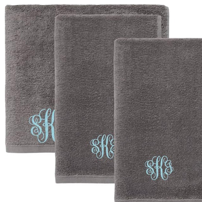Monogrammed Towel Set, Bath Towel, 2 Hand Towels - color: Gray