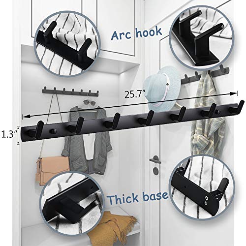 Wall Mounted Coat Rack, 7 Hooks, 25.7"x1.3", Modern, Black | Space Aluminum, Rustproof, for Hallway, Entryway, Hanging Holder for Clothes, Towel, Backpack, 40 lbs Capacity, Easy Install - size: 7 Hooks