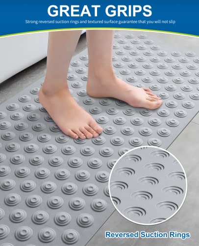 Bligli Bathtub Mat Non-Slip Without Suction Cups, 39x16inch Extra Long Bath Mats for Shower Bathroom, Machine Washable Natural Rubber Shower Tub Mat (39x16inch, Gray) - color: Gray