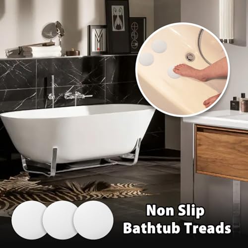 24 PCS White Round Shape Bathtub Non Slip Stickers | Adhesive Decals, Anti Slip for Shower, For Floor Bathroom Stairs Ladders, Includes Scraper - color: White