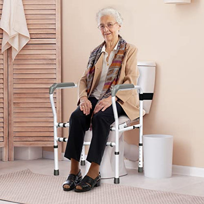 Toilet Safety Rail - Adjustable Free Standing Toilet Armrest with 360° Rotatable Clip, Supports Up to 300 LBS, Ideal for Elderly & Disabled for Enhanced Stability and Safety.