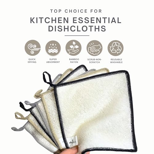 Dishcloths Kitchen Dishrag Cleaning Scrub Reusable 6pk 6x7in | Bamboo-Rayon, Absorbent, Scrub-Non-Scratch, Washable, Durable, Fast-Drying, Multi-Surface, Hand-Sized, Household Cleaning - color: Classic Neutrals, size: 6" x 7" -6 Pack