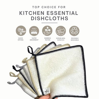Dishcloths Kitchen Dishrag Cleaning Scrub Reusable 6pk 6x7in | Bamboo-Rayon, Absorbent, Scrub-Non-Scratch, Washable, Durable, Fast-Drying, Multi-Surface, Hand-Sized, Household Cleaning - color: Classic Neutrals, size: 6" x 7" -6 Pack