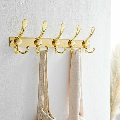 Coat Rack Wall Mount, Heavy Duty 12-Gauge Base vs Flimsy 1mm, Double-Thick Solid Anti-Snap Hooks, 16” Stud-Mount, Stainless Steel Hanger for Clothes Hat Entryway Closet Mudroom, Gold - color: Gold, size: L=17" (1pcs)