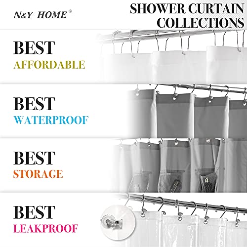 N&Y HOME Extra Long Waffle Shower Curtain with Snap-in Liner White, 71x84 | 12 Hooks & Snap on Fabric Liner, Washable, Mesh Window, Hotel Style, 84 inches Length Shower Curtain Set for Bathroom - color: White, size: 71"W x 84"L (Pack of 1)