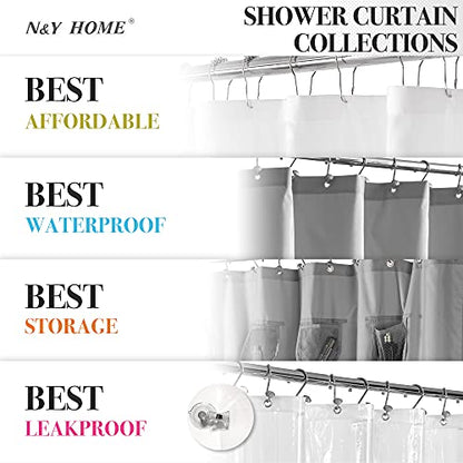 N&Y HOME Extra Long Waffle Shower Curtain with Snap-in Liner White, 71x84 | 12 Hooks & Snap on Fabric Liner, Washable, Mesh Window, Hotel Style, 84 inches Length Shower Curtain Set for Bathroom - color: White, size: 71"W x 84"L (Pack of 1)