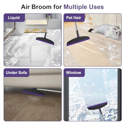Broom and Dustpan Combo Set, 51" Long Handle Broom with Squeegee | Wet & Dry Cleaning for Pet Areas, Built-in Comb Dustpan, Foldable Space-Saving Storage, Multi-Surface Floor Cleaning - color: Purple