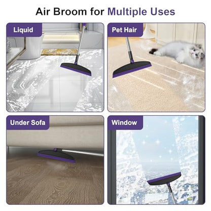 Broom and Dustpan Combo Set, 51" Long Handle Broom with Squeegee | Wet & Dry Cleaning for Pet Areas, Built-in Comb Dustpan, Foldable Space-Saving Storage, Multi-Surface Floor Cleaning - color: Purple