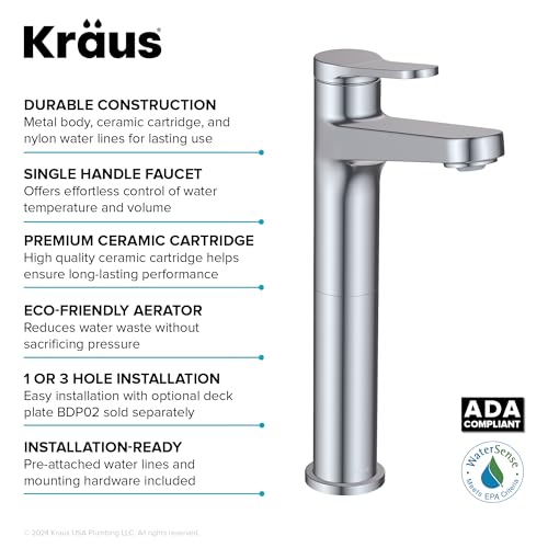 KRAUS Indy Bathroom Faucet for Vessel Sink in Chrome with Single Handle, Pop Up Drain and Supply Lines, KVF-1410CH - color: Chrome, style: Vessel