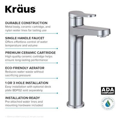 KRAUS Indy Bathroom Faucet for Vessel Sink in Chrome with Single Handle, Pop Up Drain and Supply Lines, KVF-1410CH - color: Chrome, style: Vessel